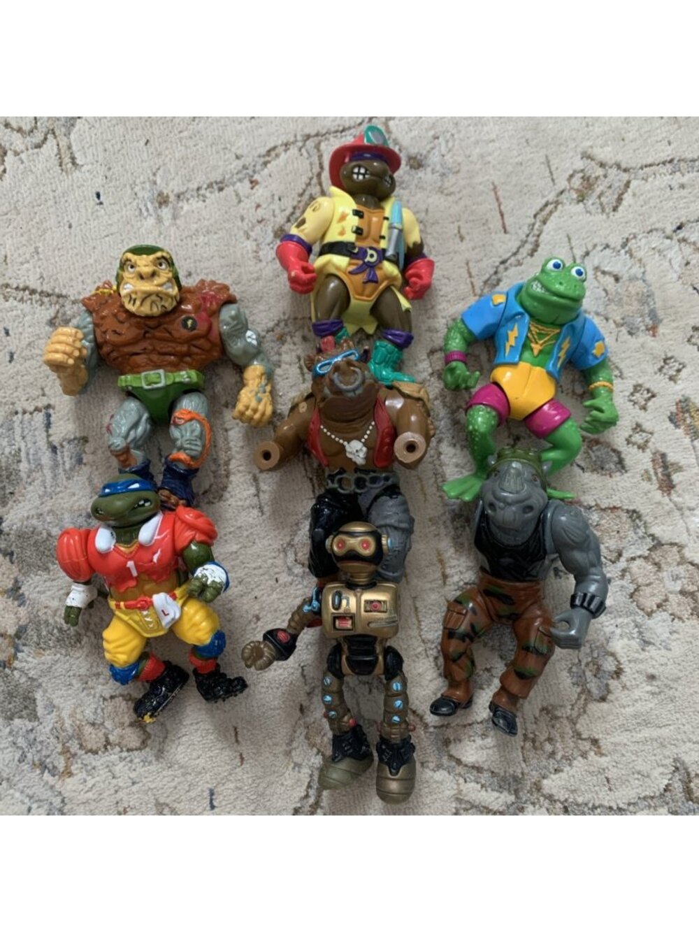 VTG TMNT Playmates Action Figure Lot Traag Bebop Rocksteady Fugitoid Genghis Leo
